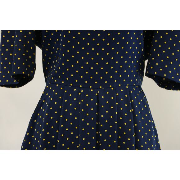 Vintage Navy Dress with Yellow Polka Dots, Full Skirt and Pockets Medium - Picture 5 of 10